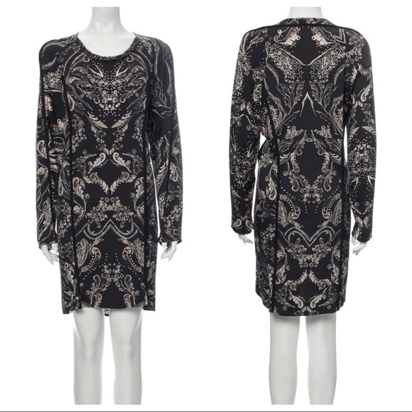 3.1 Phillip Lim Black Printed Silk Shift Dress Size 2 - Picture 12 of 12